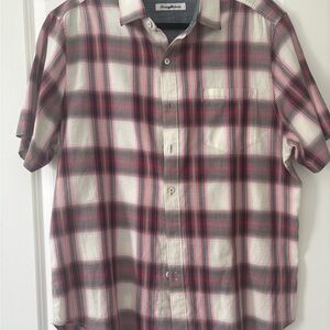 Tommy Bahama Pink and Gray Plaid Short Sleeve Button-Up